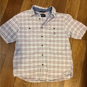 Carhartt Men's Relaxed Fit Plaid Button Down Shirt - White and Red